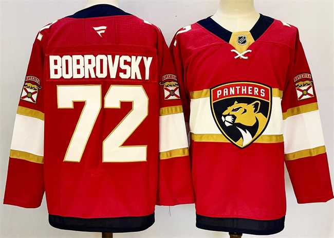 Mens Florida Panthers #72 Sergei Bobrovsky Red 2024-25 Home Stitched Hockey Jersey